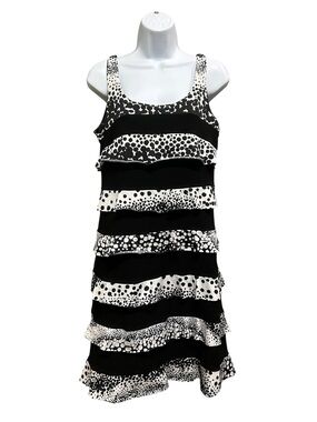 Whimsigoth Layered Flounce • Monochrome Dot Print Miko Jersey Knit Dress Size M